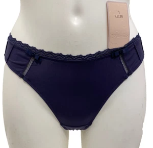 Tanga Azul Oscuro 12 - 14 Damas Panty Bragas Cadena Ropa Interior Bonito Encaje y Lazo - Imagen 1 de 4