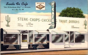 WICKENBURG, ARIZONA - SANTA FE CAFE ROADSIDE RESTAURANT - VINTAGE LINEN POSTCARD - Picture 1 of 2