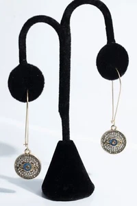 Fashion Earrings Unsigned - Quirky Eye Dangle Goldtoned w/Mini Rhinestones - Picture 1 of 4