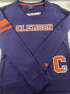 Clemson Tigers Sweater Womens Small Champion Heritage Deep V Varsity Letter - Picture 1 of 6