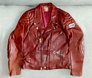 IXS Vintage 60s German Motorcycle Biker Cruiser Chopper Red Leather Jacket, S - Picture 1 of 8
