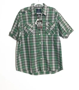 Camisa abotonada de manga corta a cuadros verde marca de ropa Akademiks para hombre talla 2XL - Imagen 1 de 8