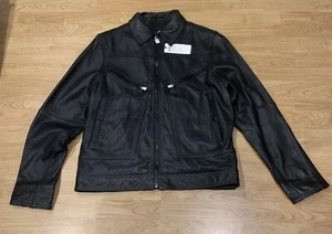 G Star Raw Real Leather Biker Flight Jacket. Black. Mens Large. BNWT. RRP £299 - Picture 1 of 24