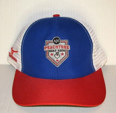 Peachtree Road Race AJC Mizuno Rojo Blanco y Azul Ajustable Snapback Malla Gorra Gorra Foto 1 de 4