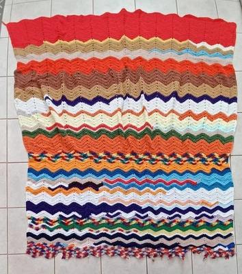Vintage Crochet Granny Afghan Blanket Multi Color Handmade W/ Flaws.. She Tried  - Image 1 of 4