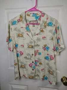 Jamaica Bay Woman PL Collared Blouse S/S Travel Vacation Map Casual Side Slit... - Picture 1 of 8
