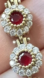 Genuine Ruby & Diamond Bracelet 14K Yellow Gold on SOLID 925 adjustable slide - Picture 1 of 16