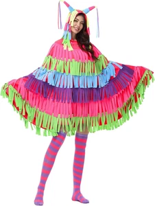 Lebendiges Piñata Kostüm für Damen, Erwachsene Pinata Halloween Umhang mit Kapuze und Socken f - Bild 1 von 12