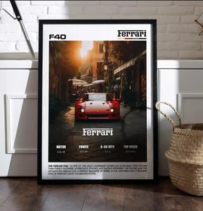 Poster Ferrari F40 - Stampa artistica da parete supercar classica, poster auto da sogno anni 80 - Foto 1 di 4