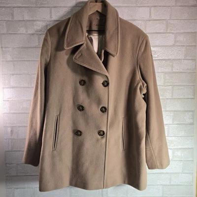 Abrigo para mujer Calvin Klein doble botonadura lana botón guisante bolsillos forrados 2X tostado Foto 1 de 4