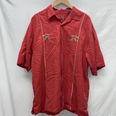 Bamboo Cay Hawaiian Shirt XL Embroidery Leaves Red Short Sleeve Button Up L5 - Image 1 of 4