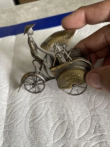 Vintage Asian Brass Rickshaw Miniature Desk Decor Handmade Indonesia GAJARABA - Picture 1 of 10