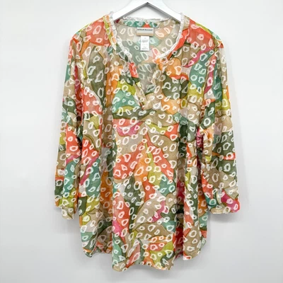 Camisa Top Túnica Alfred Dunner 2X Elastizada Manga 3/4 Arco Iris Artística Boho Resort Foto 1 de 4