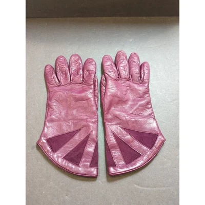 Guantes para mujer de cuero/cachemira morados hechos en Italia talla 7,5 Saks Fifth Ave Foto 1 de 4
