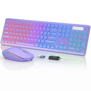Combo de teclado y mouse inalámbricos, retroiluminado RGB, recargable e iluminado Lette... - Imagen 1 de 9