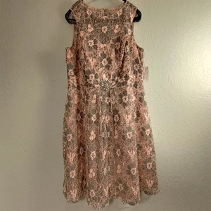 NWT Adriana Papell Lovely Pink Floral Lace Brocade Dress Embellished Waist 18W - Picture 1 of 14