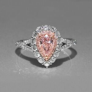 5ct Pear Cut Pink AAA CZ White Gold Filled Engagement Wedding Ring Size 5-10