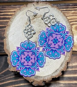NEW Large Purple & Blue Elaborate Mandala Earrings - Picture 1 of 3