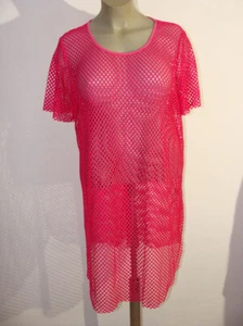 Netzkleid Longshirt in frechem Pink Strandkleid US Größe 24/26 EU Größe 56/58 - Bild 1 von 6