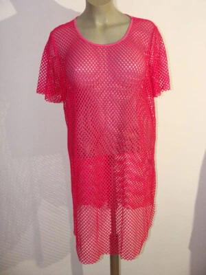 Netzkleid Longshirt in frechem Pink Strandkleid US Größe 24/26 EU Größe 56/58 - Bild 1 von 4