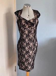 Vintage Jane Norman Kleid 90er Y2k Nude Schwarz Spitze Wackeln Bodycon Party 12 14 - Bild 1 von 11