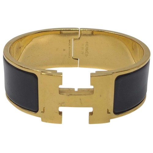 Bracciale Hermès Smalto Nero Placcato Oro 18k Clic Clac H Metallo