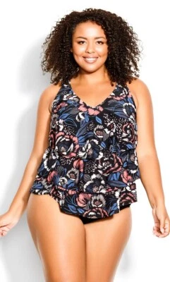 Camiseta de baño Tankini Avenue NAVY FLORAL V estampado en capas, EE. UU. 16 Foto 1 de 4
