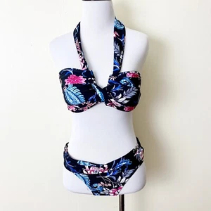 Traje de baño bikini Seafolly 2 piezas superior talla 8/abajo 10 negro halter floral desajuste - Imagen 1 de 10
