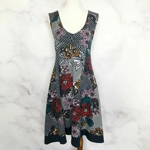 Anthropologie Maeve Fairchild Flared Floral Check Print Keyhole Dress Size Small - Picture 1 of 5