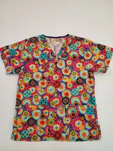 Tafford Scrub Top Rainbow Mandala Print Size Small hippie nurse pockets colorful - Picture 1 of 12