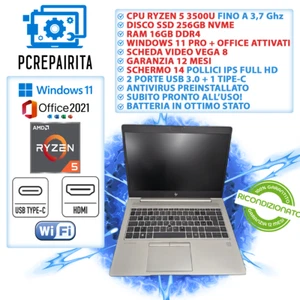 HP PC PORTATILE COMPUTER RICONDIZIONATO RYZEN 5 16GB RAM 256GB SSD HDMI W11 - Foto 1 di 7