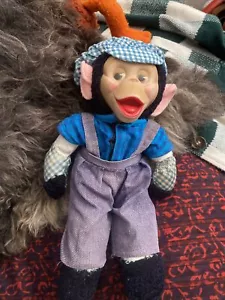 VINTAGE BLUE PLAID MR. BIM ZIPPY RUBBER FACED PLUSH MONKEY GUND TRAIN CONDUCTOR - Picture 1 of 12