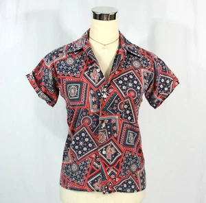Vintage Sands Point Now Generation Bandana Patchwork Boys Short Sleeve Shirt S M - Picture 1 of 7