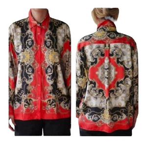 Zara Schal Kette Paisley Print Satin Knopfleiste Damen Bluse Größe M - Bild 1 von 9