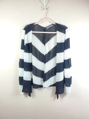 360 SUÉTER Mujer Talla L L Lino Tejido Negro Blanco Rayas Frente Abierto Suéter Foto 1 de 4