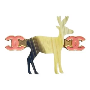 Chanel 1A Vintage Reindeer Brooch Deer Pink Enamal CC Christmas Winter Holiday - Picture 1 of 5