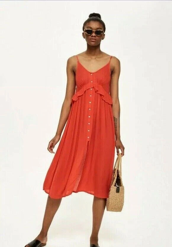 Women's Topshop Button-Up Cover-Up Dress Size 12 - Red 149347