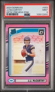 2024 PANINI DONRUSS OPTIC PREV-PINK #303 JJ MCCARTHY ROOKIE RC PSA 9 - Picture 1 of 2