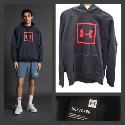 UNDER ARMOUR Rival Negro Polar Rojo LOGOTIPO DE CAJA Firma Sudadera con Capucha Hombres XL Gráfico Top Foto 1 de 4