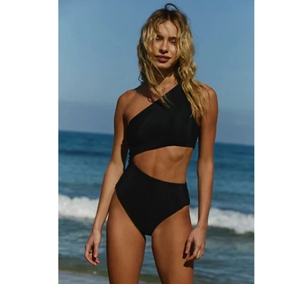 New FREE PEOPLE Beach Riot Celine Ribbed One-Piece $148 SMALL Black - Image 1 of 4