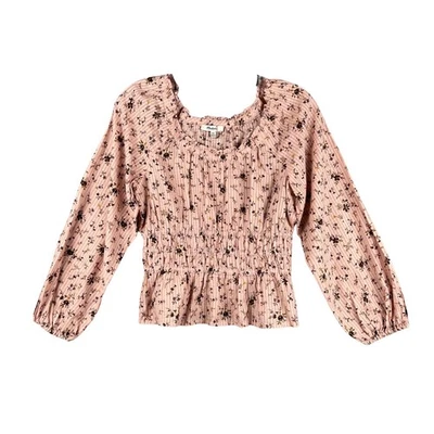 Blusa Madewell XXS Floral Rayas Top Manga Larga Rosa Bohemia Foto 1 de 4