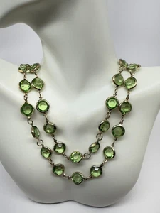 Vintage Green lucite Bezel Necklace Gold Tone 40” lobster clasp Unsigned - Picture 1 of 4