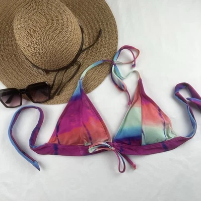 Top de bikini para mujer talla L rosa naranja tie dye triángulo playa vacaciones cuerda Foto 1 de 4