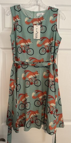 VETEMENTS Abito donna LA Soul taglia M stampa volpe aderente e svasato cravatta schiena verde nuovo con etichette