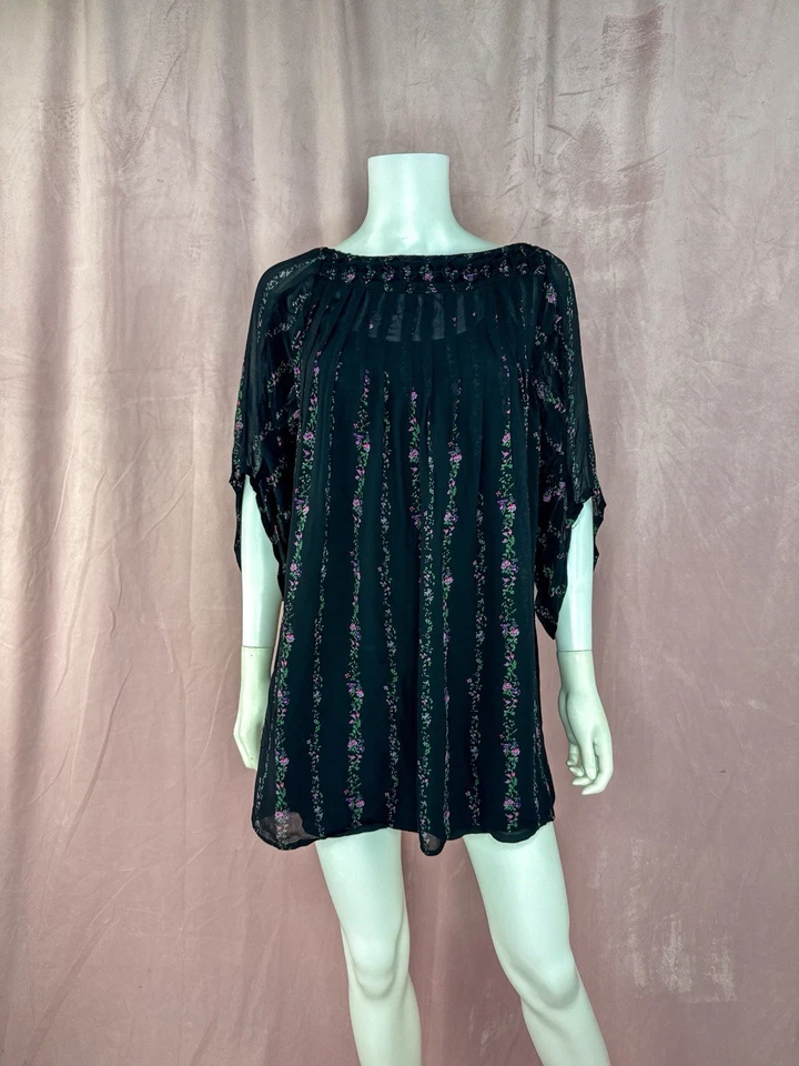 Mini Vestido Kate Moss Topshop Mujer Negro Floral Reino Unido 8 EE. UU. 4 Plisado Calzoncillo Boho Foto 1 de 4