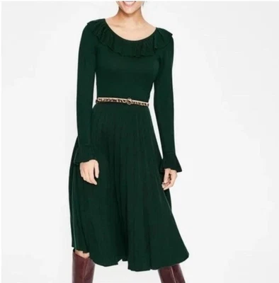 Vestido Boden Lavinia Midi M-Verde Tejido-Manga L-Plisado-NUEVO-151 Foto 1 de 4