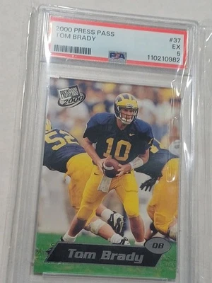 Tarjeta de novato Press Pass Tom Brady 2000 #37 PSA 5 Michigan, Patriots, Buccaneers Foto 1 de 4