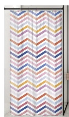 Cortina de Ducha Mediana Tamaño Riyidecor Chevron 36" W x 72" H Paquete de 8 Ganchos Blancos NUEVO Foto 1 de 4