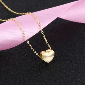 Gold 925 Sterling Silver Love Brushed Heart Pendant 18" Necklace Gift Box PE16 - Picture 1 of 6