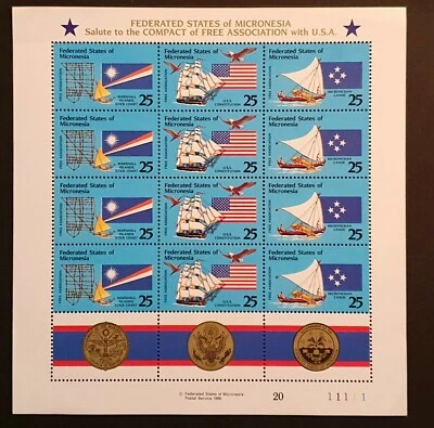 Micronesia Stamps 1990 4th Anniv of Free Association with USA Minisheet MNH - Image 1 of 2